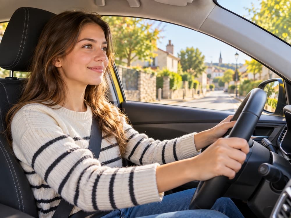 Élève au volant pendant une leçon de conduite
